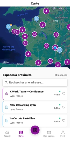 Carte des espaces KBEEN intégrée dans l'application