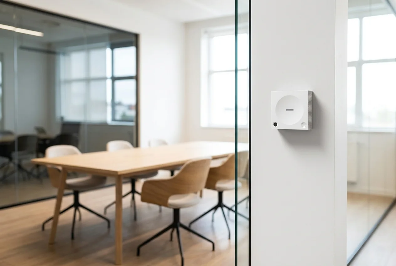 Capteur de présence K-sense installé au mur près d'une salle de réunion
